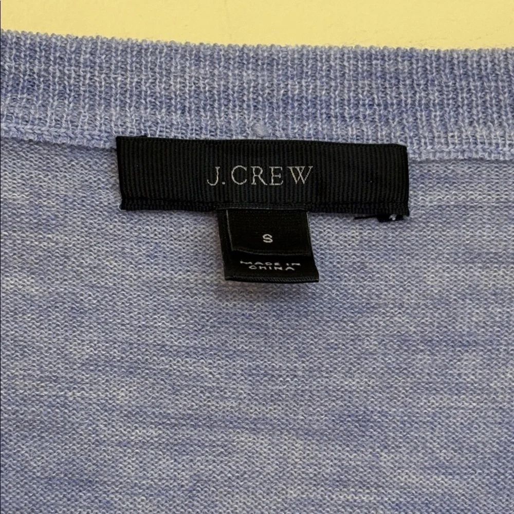 J Crew Lavender Lilac 100% Merino Wool Knit Hi Lo Bell Tie Cuff V Neck Sweater S